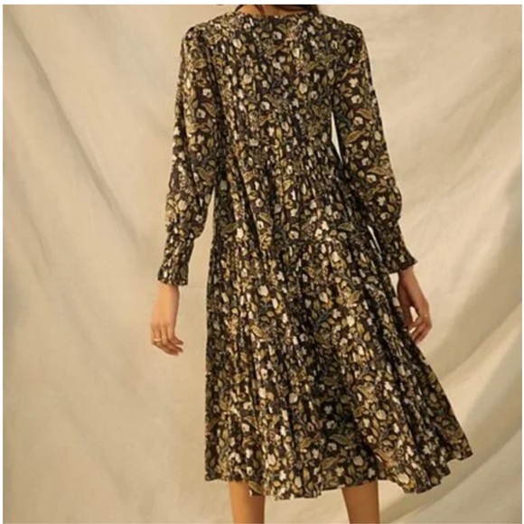 Anthropologie Women's Let Me Be Odette Maxi Dress BLACK MOTIF Size 4 P - Picture 3 of 9